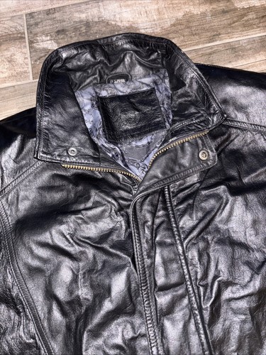 Vintage Expressions Worldwide Mens Black Leather Bomber Jacket Size Large 42-44 - Picture 2 of 10
