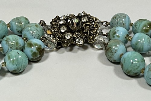 Vintage Triple Strand Venetian Murano Robin Egg Turquoise Gold Foil Necklace 158 - Picture 6 of 6