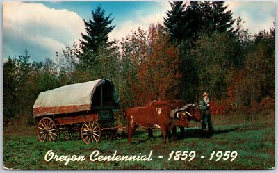 Oregon Centennial 1859 To 1959 Blazin The Old Oregon Trail Postcard