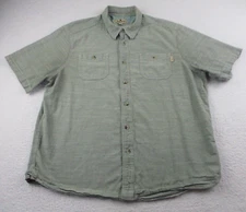 Woolrich Shirt Mens XL Green Button Up Short Sleeve Chest Flap Pockets Casual