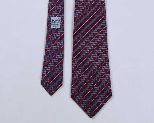 HERMES Paris 864 PA Geometric Abstract Red(Burgundy) / Blue / White Silk Tie - 第 7/17 張圖片