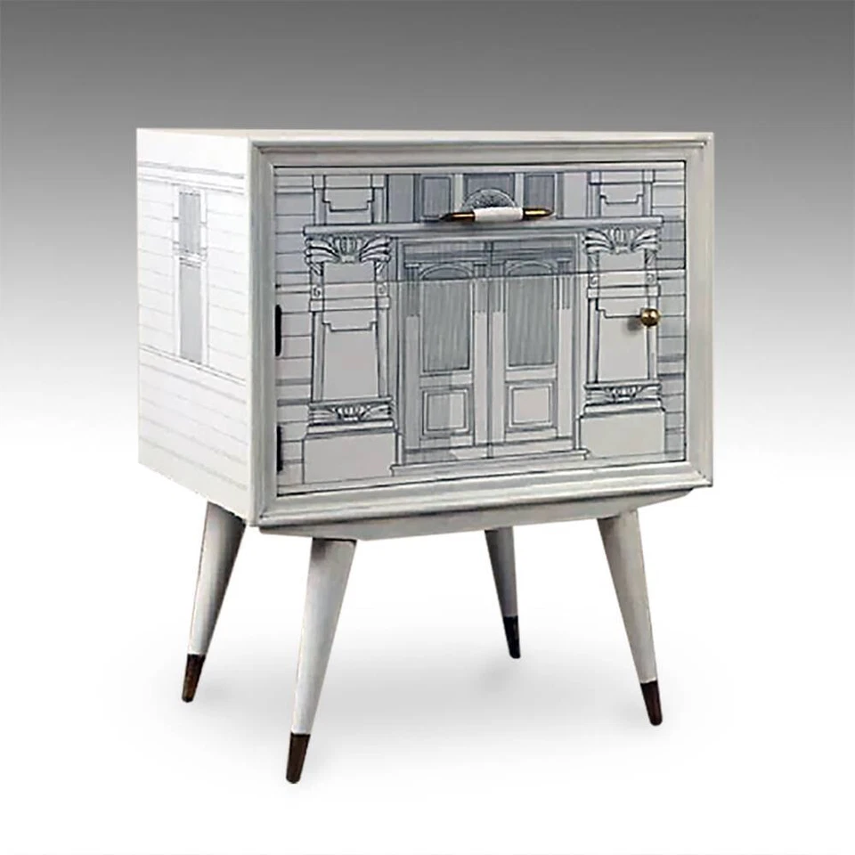 MANERA DE FORNASETTI UN CAJÓN UNA PUERTA PINTADO GABINETE LATERAL ITALIA CIRCA 1960 Foto 2 de 4