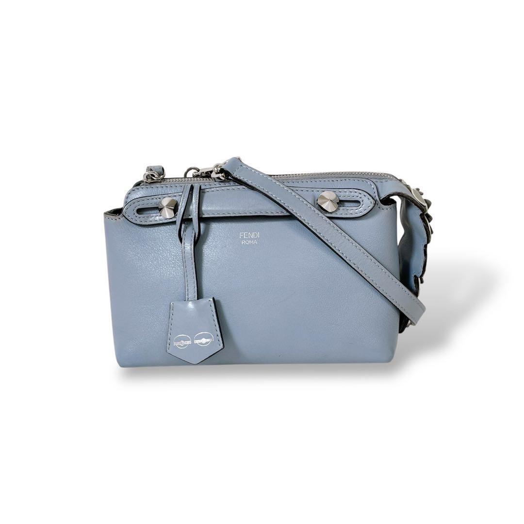 Fendi Leather Shoulder Bag Auth Light Blue Medium Women