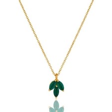 18k Yellow Gold Plated Sterling Silver Green Onyx Pendant Necklace Jewelry