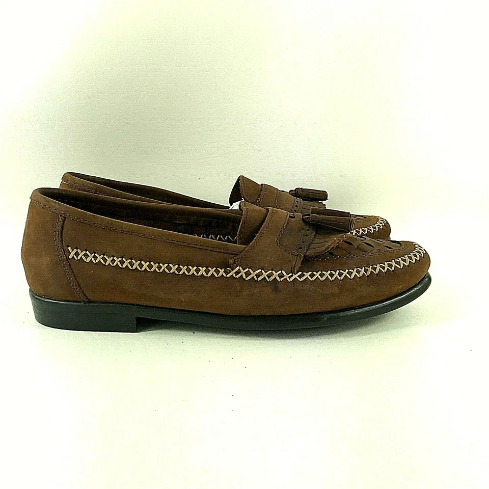 Wrangler Para Hombres Talla 9.5 M Zapato Héroe Vestido Marrón Cuero Mocasín Sin Cordones Foto 2 de 4