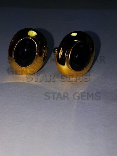 Natural Black Onyx Gemstone 14k Gold Plated Silver Cufflink Men's Jewelry CF19 - Picture 5 of 5