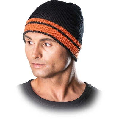 Wintermütze Beanie Mütze Super Warmes Fleecestoff Innenfutter Schwarz Orange NEU - Bild 1 von 2