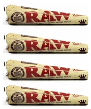 4x Raw 1 1/4 ORGANIC CONE Rolling Papers 6 Cones/PK 3 PKS USA SHIPPED