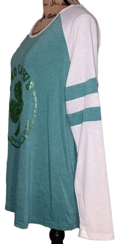 SUNNYME Green Sparkle Shamrock Long Sleeve T-Shirt Women's Size XXL (16) - Picture 2 of 3