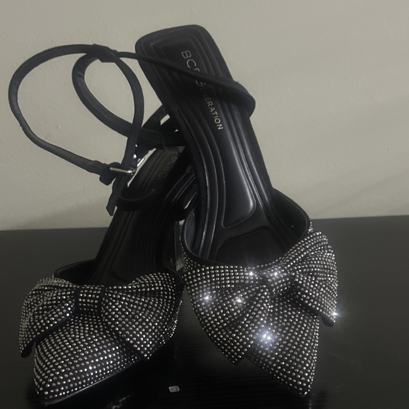 BCBGeneration Black Silver Rhinestone Bow Ankle S… - image 1