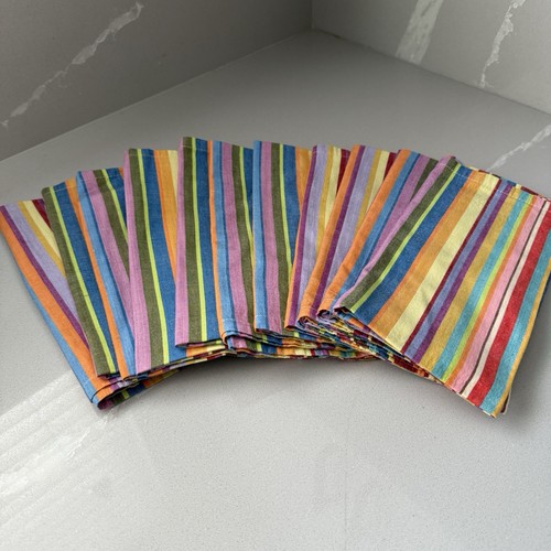 Crate & Barrel Set of 11 Napkins 21x21" Square Montez Stripe Colorful Cotton - Picture 2 of 4