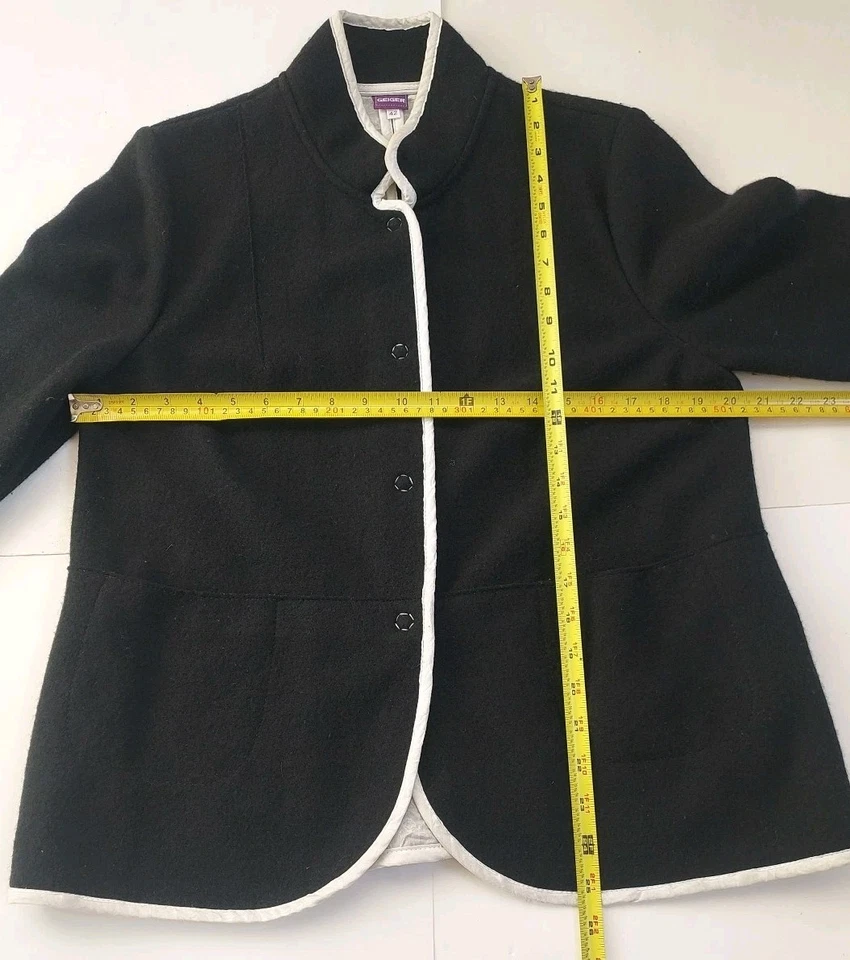 Ladies GEIGER Black W/White Trim Boiled Wool Sweater Jacket Austria Size 42 - Image 3 of 4