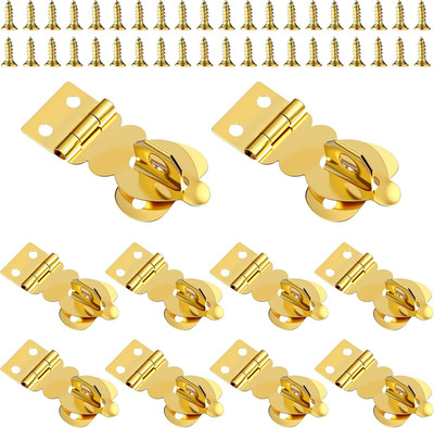 10Pcs Brass Solid Padlock Hasp, Gold Metal Latch with Screws, Mini Decorative