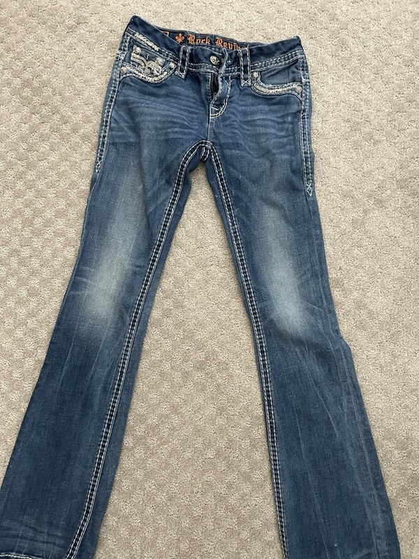 Rock Revival Women's Bootcut Jeans Slim Fit Low Rise Medium Wash Embroidered