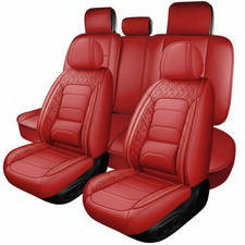 For Honda For Toyota Nappa Leather 5 Seat Covers Full Set Interior Red Protector
