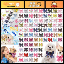 100 Pcs Dog Bow Ties with Adjustable Collar - Pet Grooming Accessories for Small