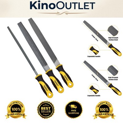 Durable 3-Piece Carbon Steel File Set - Flat, Half-Round, Round for Precision