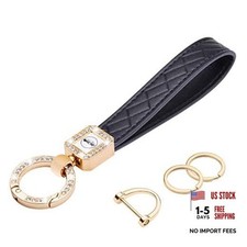 Bling Leather Car Keychain, Universal Microfiber Leather Key 7 inches Black
