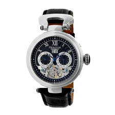 Heritor Automatic Ganzi Semi-Skeleton Leather Band Watch Silver/Black