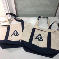VTG Canvas Tote Bags LOT OF 2 NAVY REUSABLE Zipper Closure