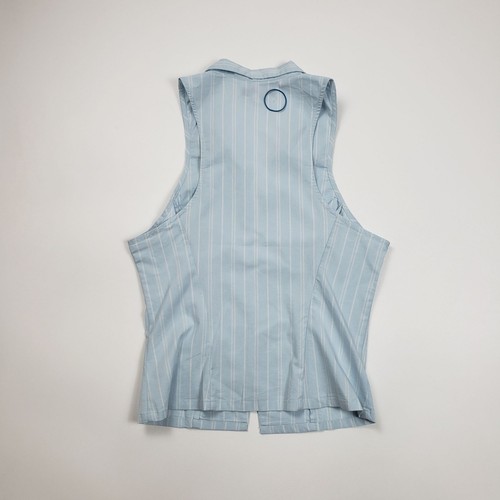 UO Party Girl Cotton-Blend Button Down Sleeveless Shirt Women Medium Blue Stripe - Picture 20 of 23