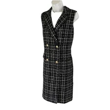 Talbots Tweed Jacket Dress size 12 Petite NWT Black White Sleeveless Lined