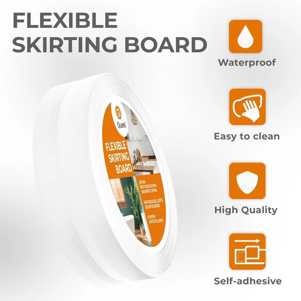 Battiscopa Morbido Adesivo 30 mm x 30 mm Striscia di Chiusura PVC Flessibile - Immagine 3 di 4