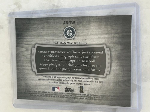 2014 Bowman Inception Relic Autographs #ARTW Taijuan Walker Auto Jersey - Picture 2 of 2