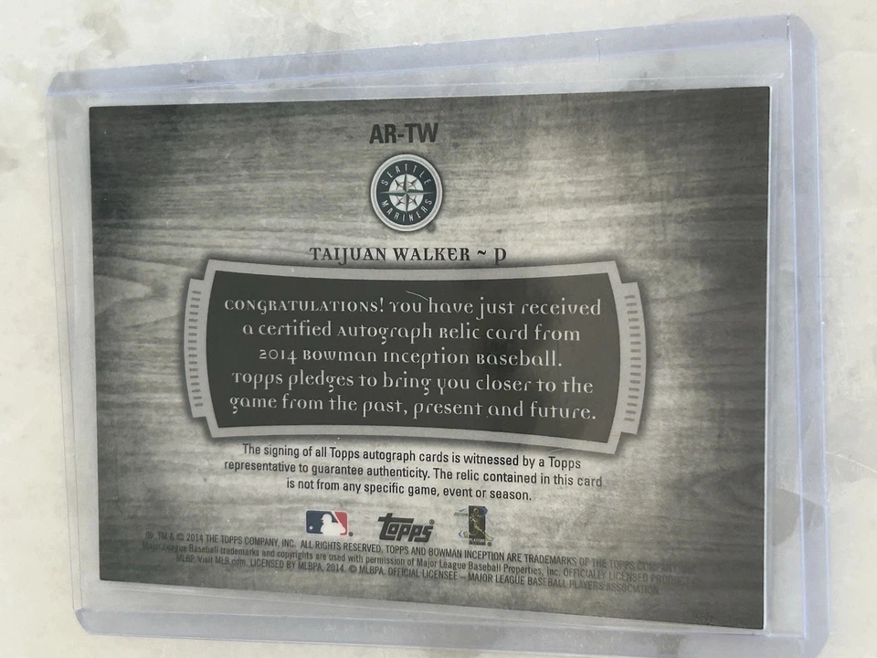 2014 Bowman Inception Relic Autographs #ARTW Taijuan Walker Auto Jersey - Image 2 of 2