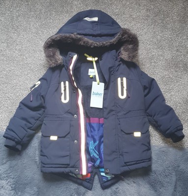 Ted Baker Boys Baby Coat Blue 18-24 Months Fur Hood Waterproof