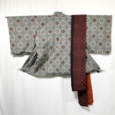 Men s Haori Kimono with Obi Set Samurai Unisex Pure Silk Traditional Japan