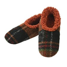 Mens Slippers Indoor Plaid, Cord, or Camo, Sherpa Fleece-Lined X-Large Rust