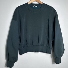 Zara Women  s Dark Green Oversized Cropped Sweatshirt Size Medium Long Sleeve