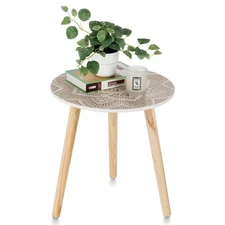 Side Table Small Round: White End Table for Living Room Couch Bedroom - Moder...