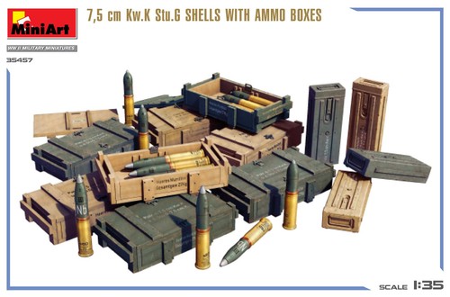 Miniart 1/35 German 7.5 cm Kw.K Stug III Artillery Shell w/Ammunition Box Plasti - Picture 5 of 6