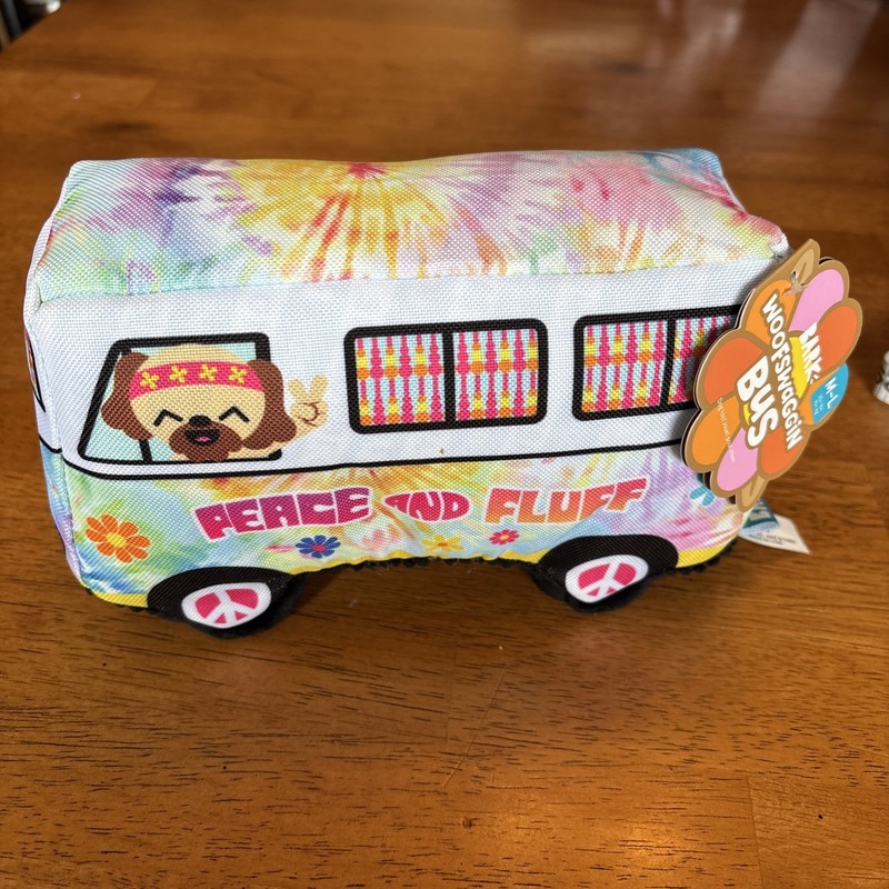 Bark Box Peace & Fluff Woofswaggin Hippie Bus Dog Toy M/L 20+lb Crinkle Squeaky