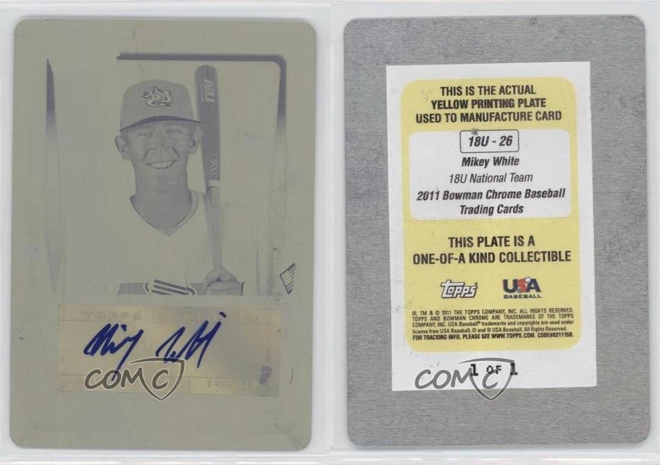 2011 Bowman Chrome Printing Plate Yellow 1/1 Mikey White #18U-26 Auto 0t3 - Image 3 of 3