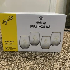 JoyJolt Disney Princess Sketch Set Of 4 Stemless Drinking Wine Glasses 19floz