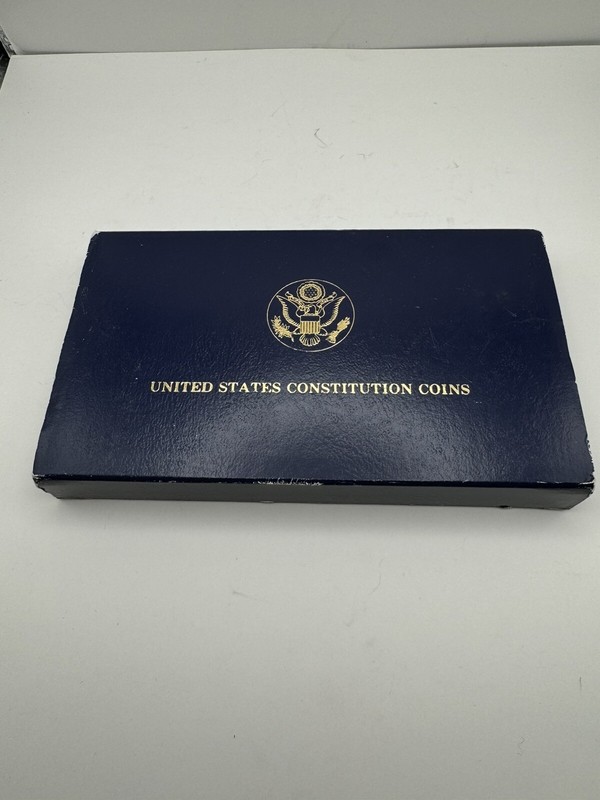 1987 US Constitution 2 Coin Proof Set $5 Gold and Silver Dollar With Box