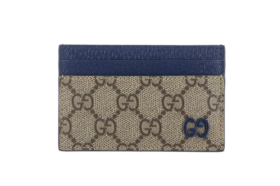 Gucci GG Supreme étui à cartes toile enduite cuir beige bleu avec boite authentique
