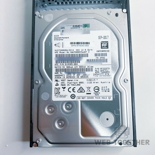 874243-002 HPE 3PAR 8000 6TB 7.2K SAS 12G 3.5in HDD 818385-004 K2P96B - Picture 3 of 6