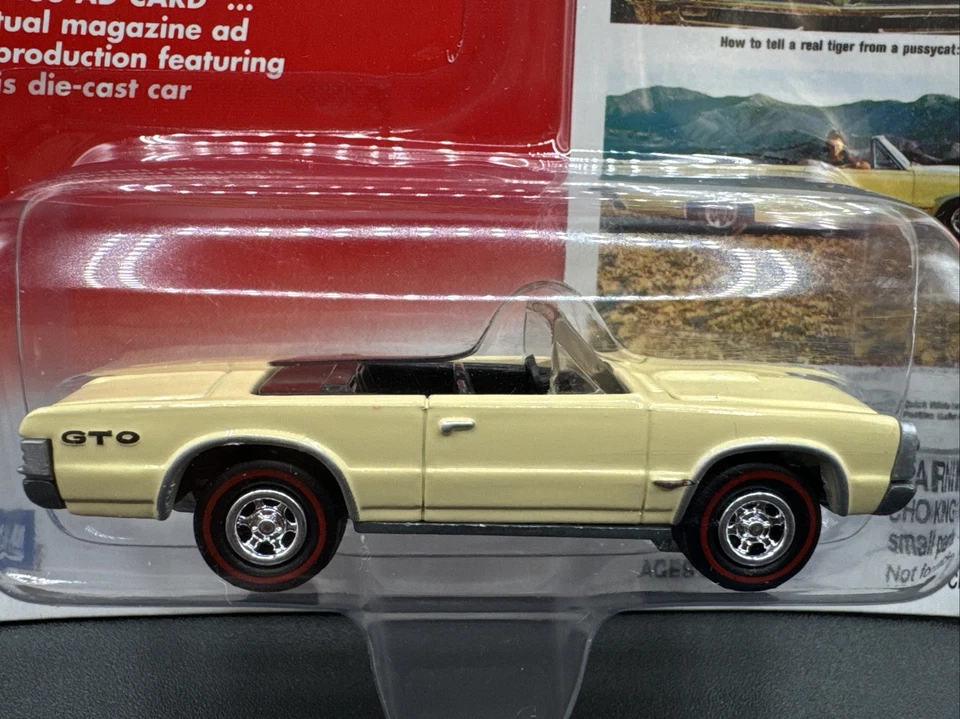 2001 Johnny Lightning YELLOW 1965 PONTIAC GTO Convertible w REDLINES AD RODS - Image 2 of 4