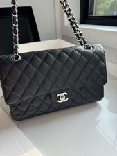 Chanel Black Caviar with Silver Hardware Medium Classic Flap