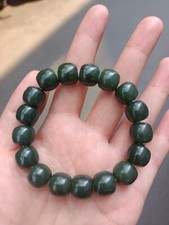True Hetian Jade Bracelets Natural dark green Jade beads bracelet Certificate