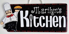 CHEF PERSONALIZED KITCHEN Sign Plaque Hanger Wall Name Black Fat Chef Spaghetti