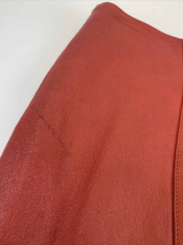David Benjamin Red Leather Mini Skirt Nylon Lined Short Back Zip Slit Womens 12 - Image 2 of 4
