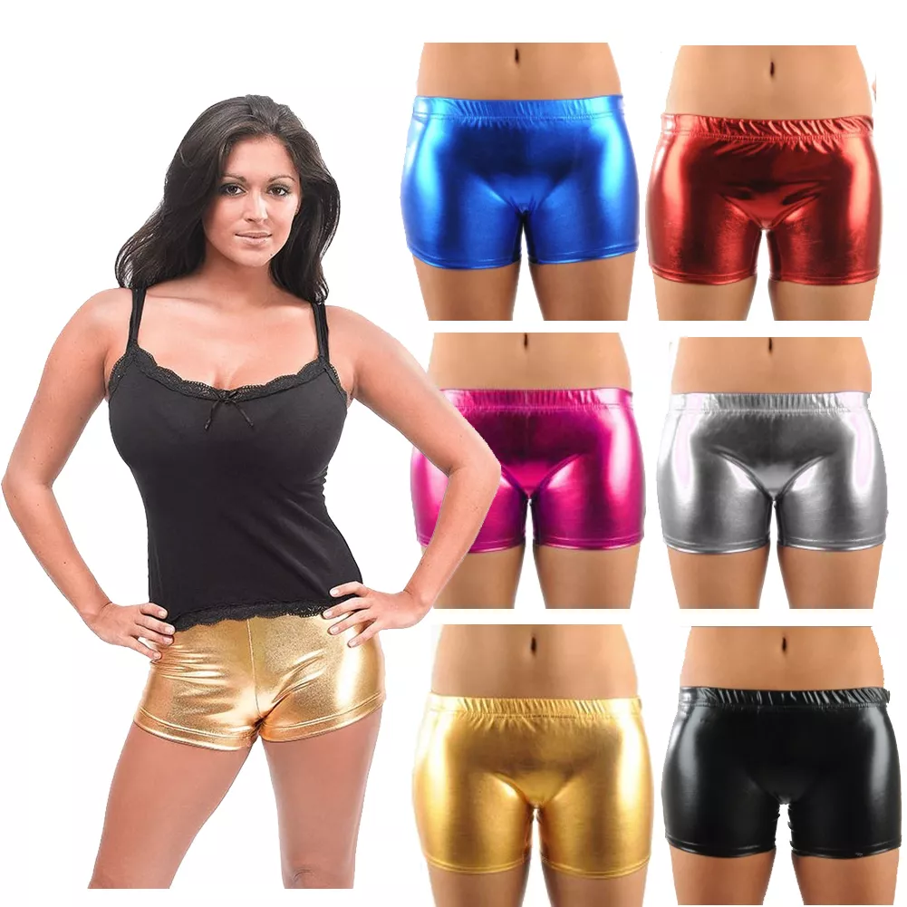 Girls Childrens PVC Shiny Wet Look Pants Gym Dance Metallic Shorts Party Wear