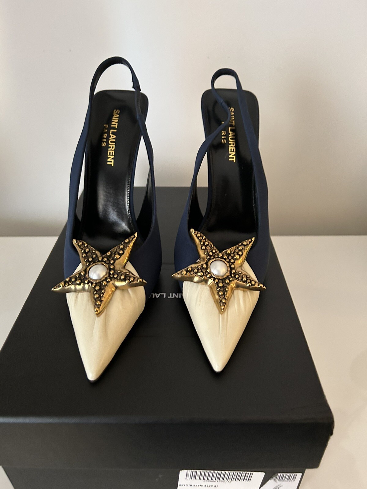 Saint Laurent Volver décolleté slingback in crepe de chine e pelle liscia taglia 38