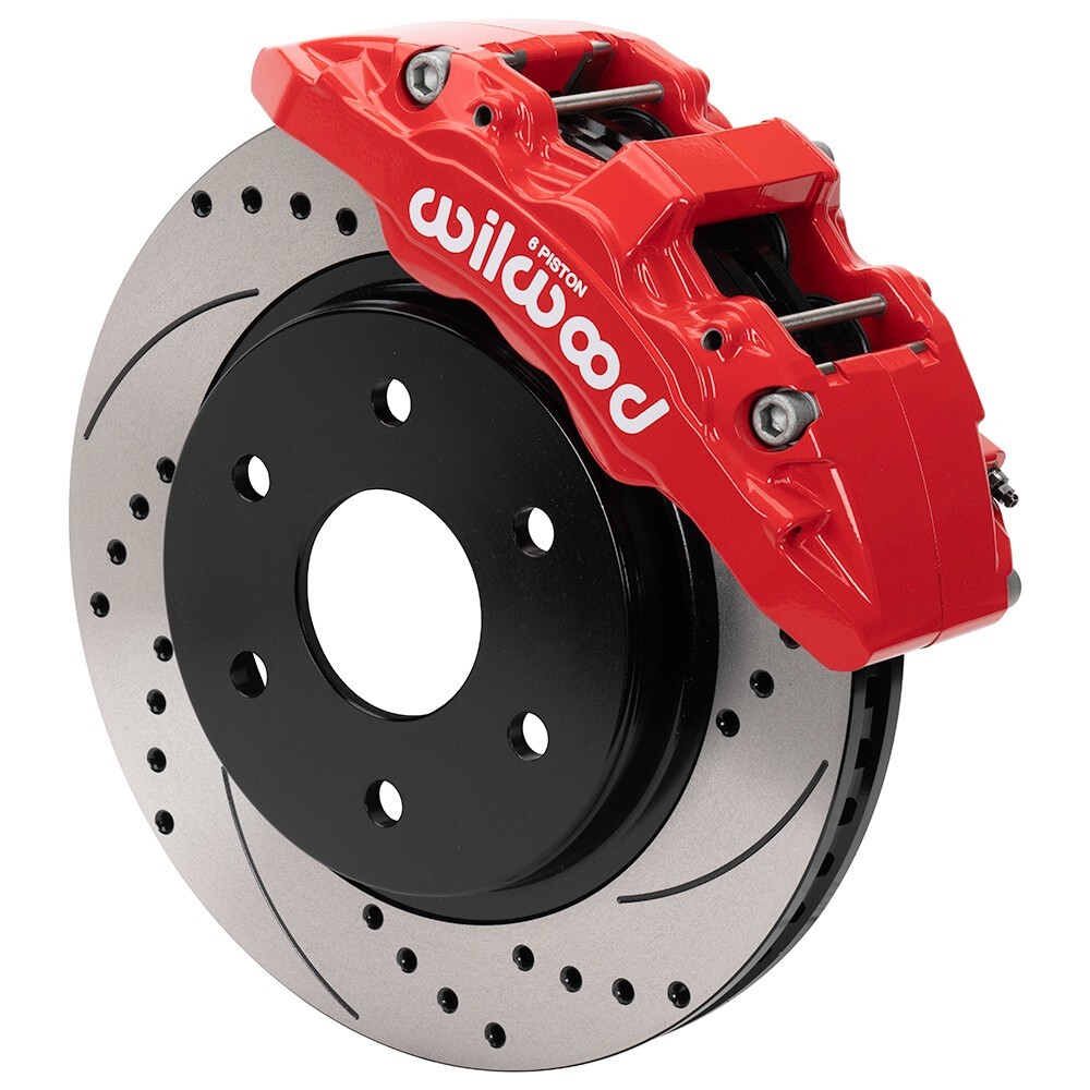 WILWOOD FRONT DISC BRAKE KIT,13.38" DRILLED,RED CALIPERS,FITS 2021-2025 F150