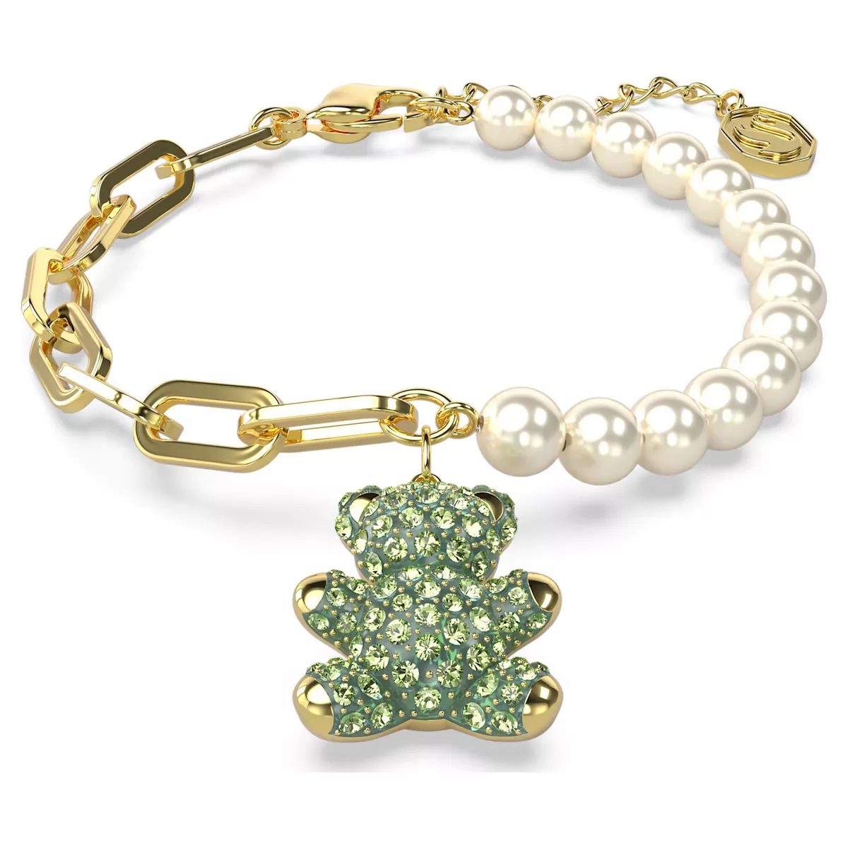 Swarovski Crystal Teddy Bracelet Bear Green Gold Tone Plated